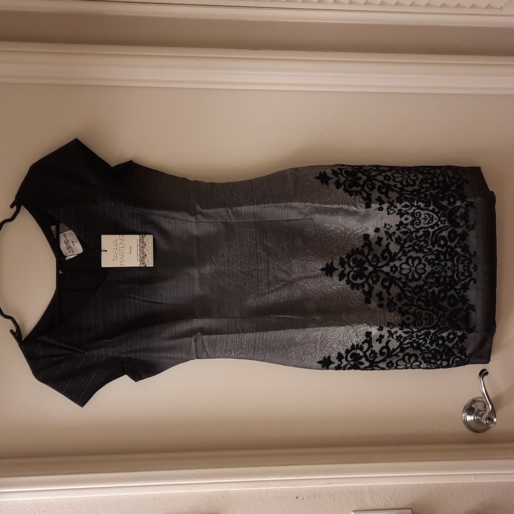 NWT, Tasha Martens Design Embroidered Grey Ombre Dress